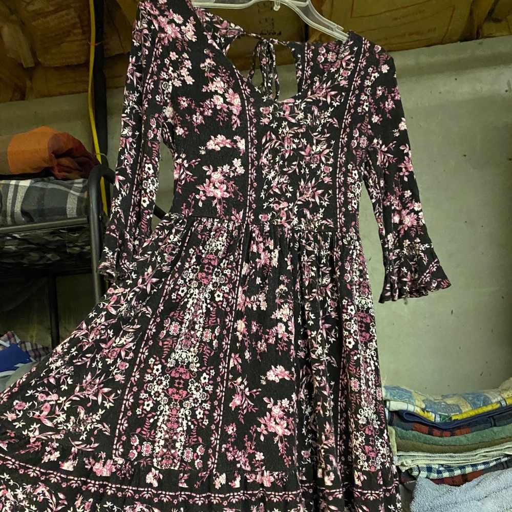 bell sleeve flounce hem floral dress